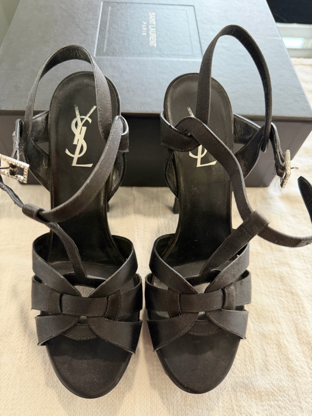 Saint Laurent Black Knotted Strappy Heels